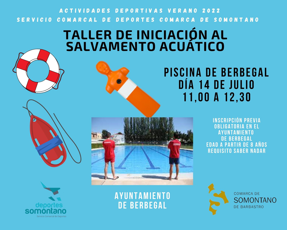Taller de SAlvamento Aux´tico en la piscina de Berbegal. 14 de julio de las 11 a las 12.30 horas.