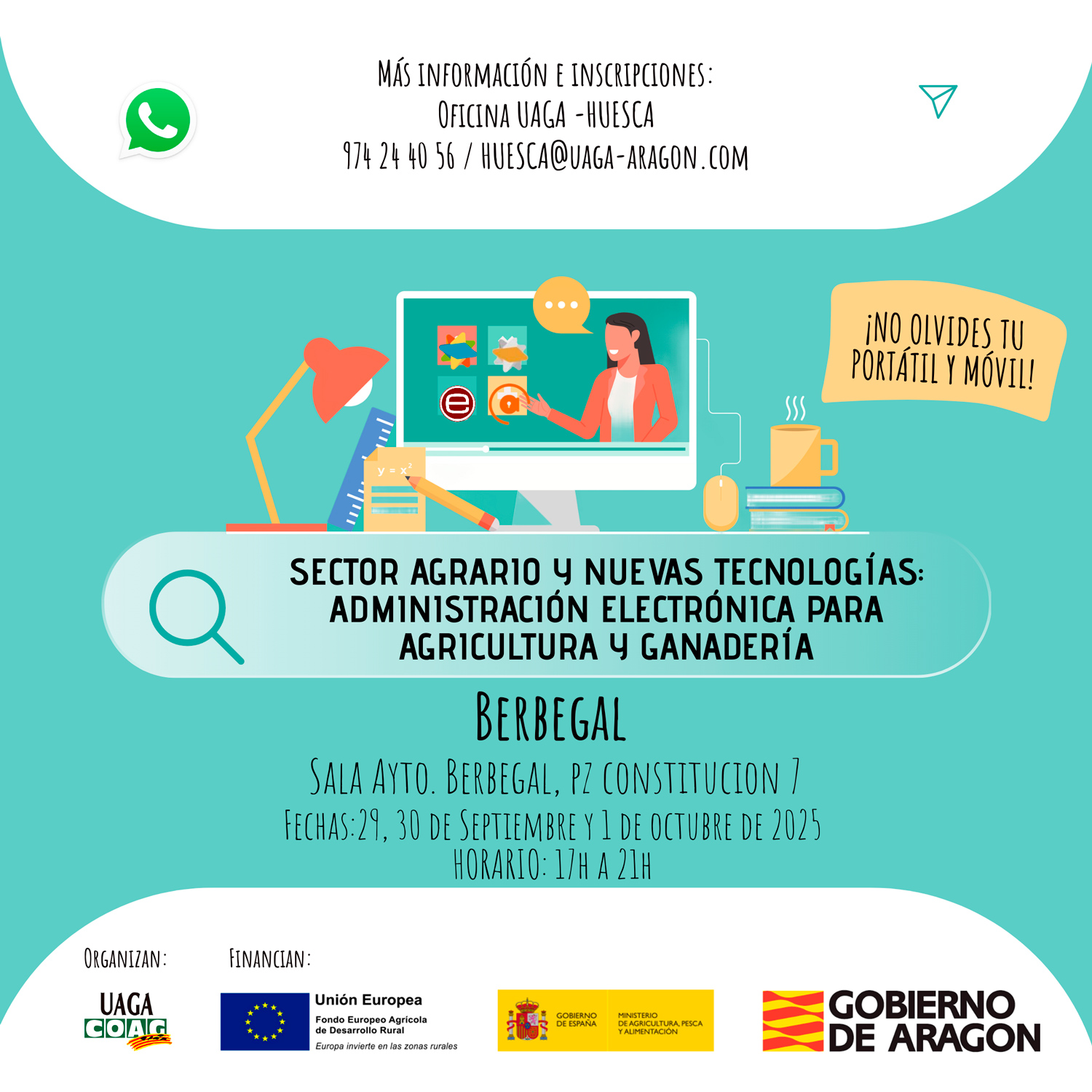 Cartel del curso sobre administración electrónica para el sector agrario y ganadero en Berbegal