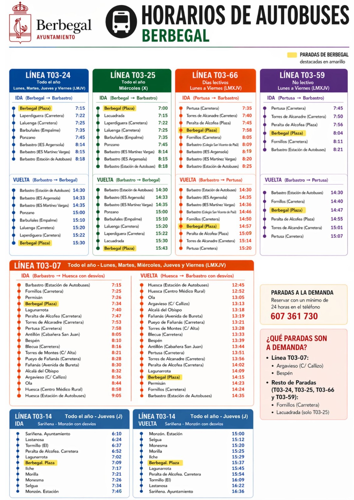 Nuevos horarios bus Berbegal 2026