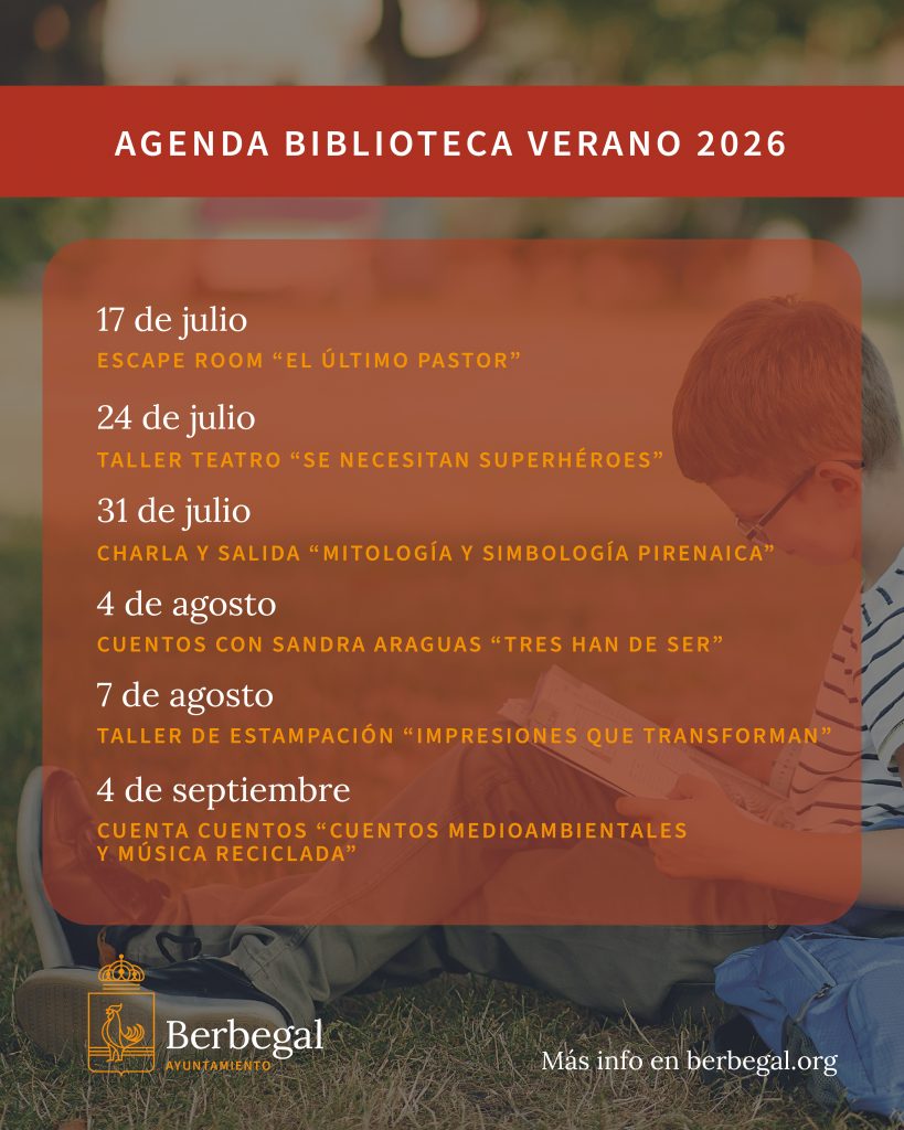Agenda con las actividdes de verano biblioteca berbegal 2026